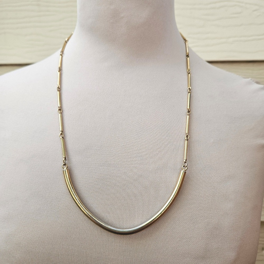Sarah Coventry Vintage 70s Gold Tone Curved Bar Link Necklace MCM Minimalist